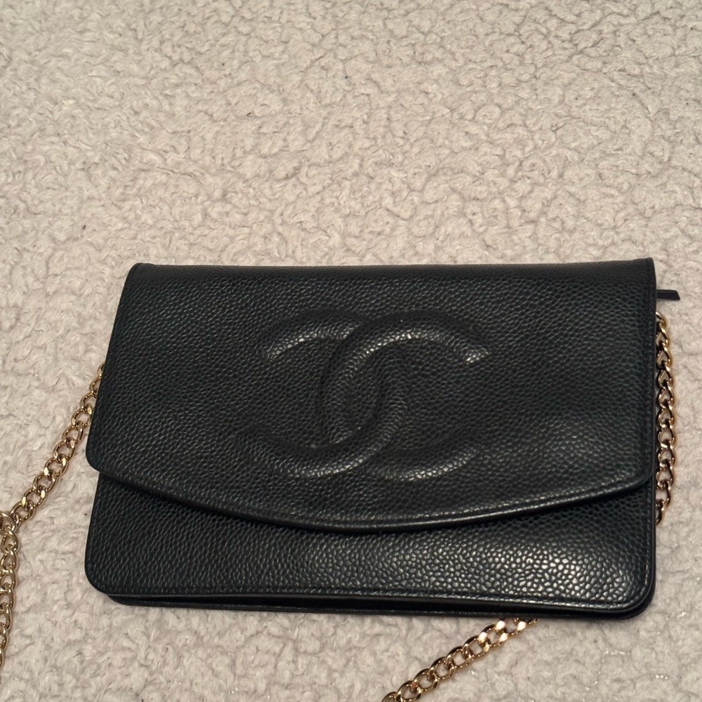 Chanel Black Caviar wallet on chain